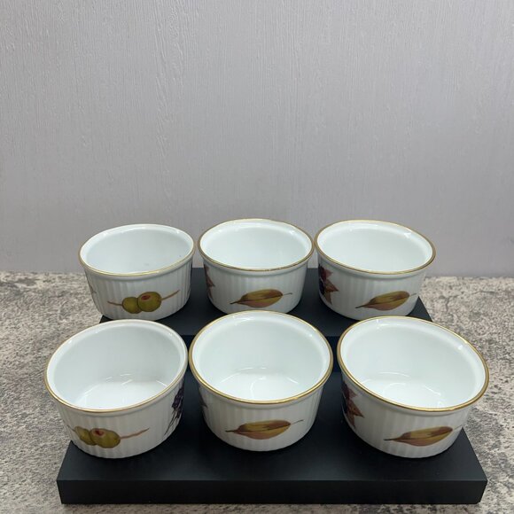 Royal Worcester Fine Porcelain Set of 6 Evesham Ramekin Dish Made in England - Picture 5 of 16